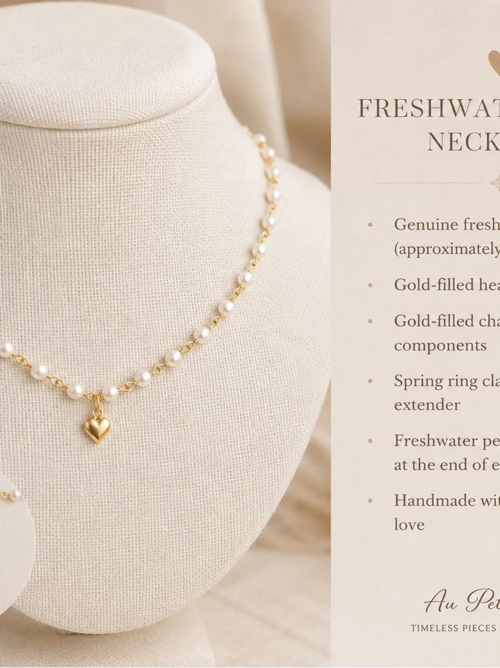 Pearl Heart Pendant Necklace for Kids - Gold Accent